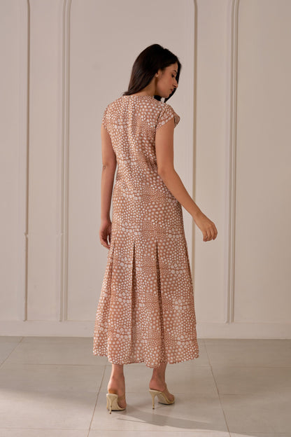 Brown Mandi Block Printed Asymmetrical Dress