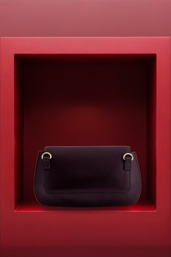 Bold Metal Embellishment Elite Wine Leather Clutch
