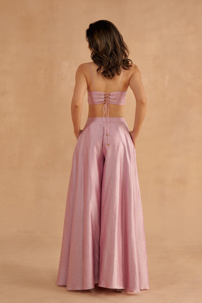 Soft Lilac Silk Blouse with Flared Sharara Pants