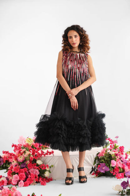 Black Net Sequin Dress