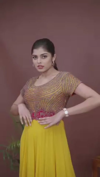 Deep Saffron Georgette Panelled Embroidered Gown