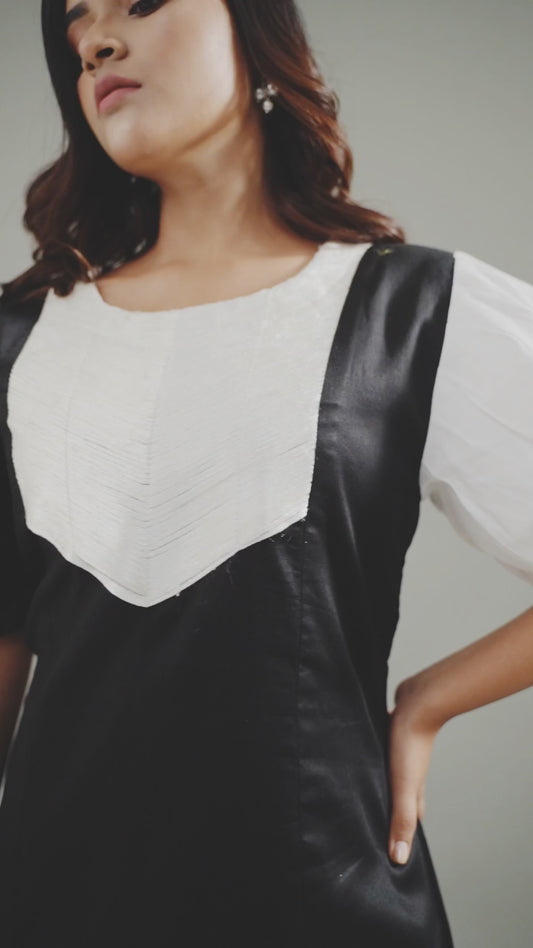 Black & White Blended Cotton Self Textured Dress