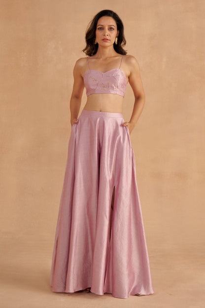 Soft Lilac Silk Blouse with Flared Sharara Pants